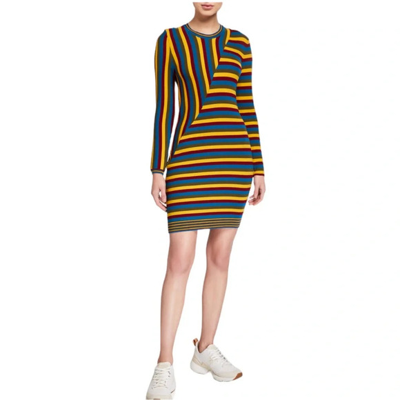 VICTOR GLEMAUD Wool Knit Sweater Dress Multi-Color Striped Retro 70s, Medium - Picture 3 of 14